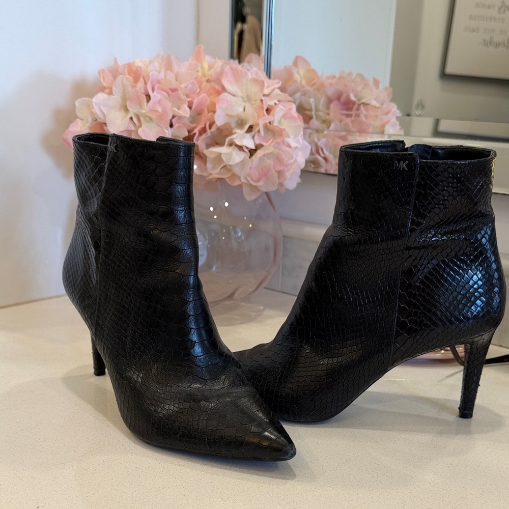 Michael Kors Black Snakeskin Pointed Toe Ankle Booties